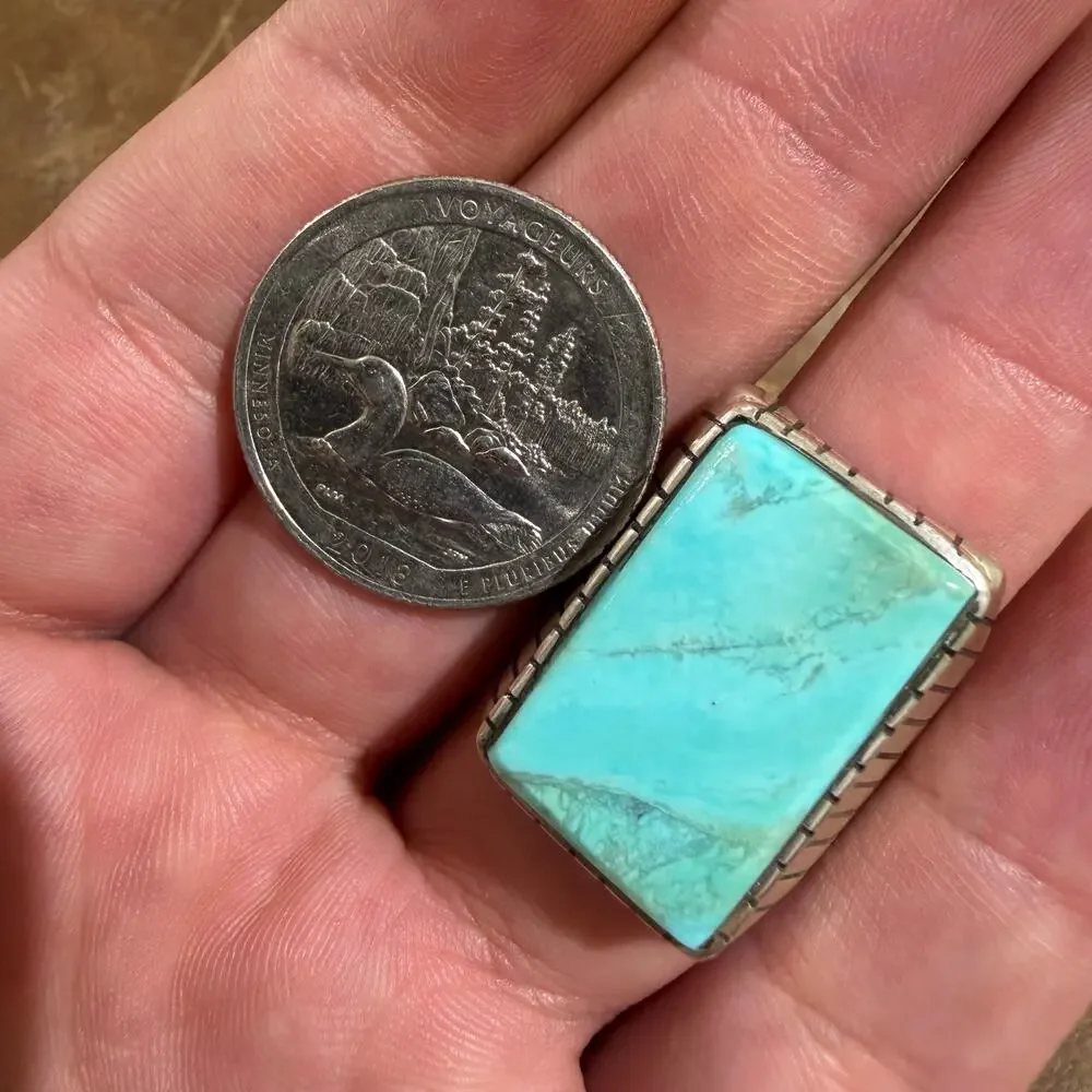 Navajo Native American Turquoise & Sterling Silver Ring Size 9 by Ray Jack